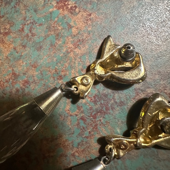 Vintage Black Bow Crystal Drop Earrings - Picture 3 of 5